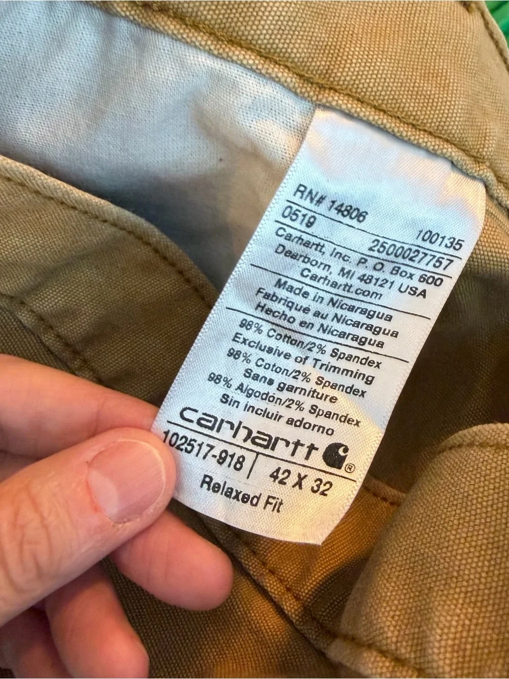 Carhartt Relaxed Straight Rigby Pant Hickory Brown Cotton Work Size 42x32
